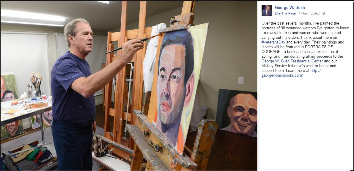 FoxNews's tweet photo. George W. Bush Honors Wounded Warriors by Painting Their Portraits https://t.co/7ah4p9DH1t https://t.co/PqRR1HLgX6