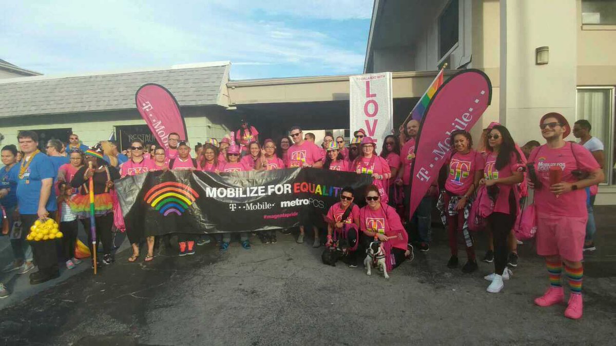 JohnLegere's tweet photo. So happy to see so many @TMobile employees involved in @OrlandoPride this weekend!! #MobilizeForEquality #LoveWins https://t.co/dAmv0fTa0w