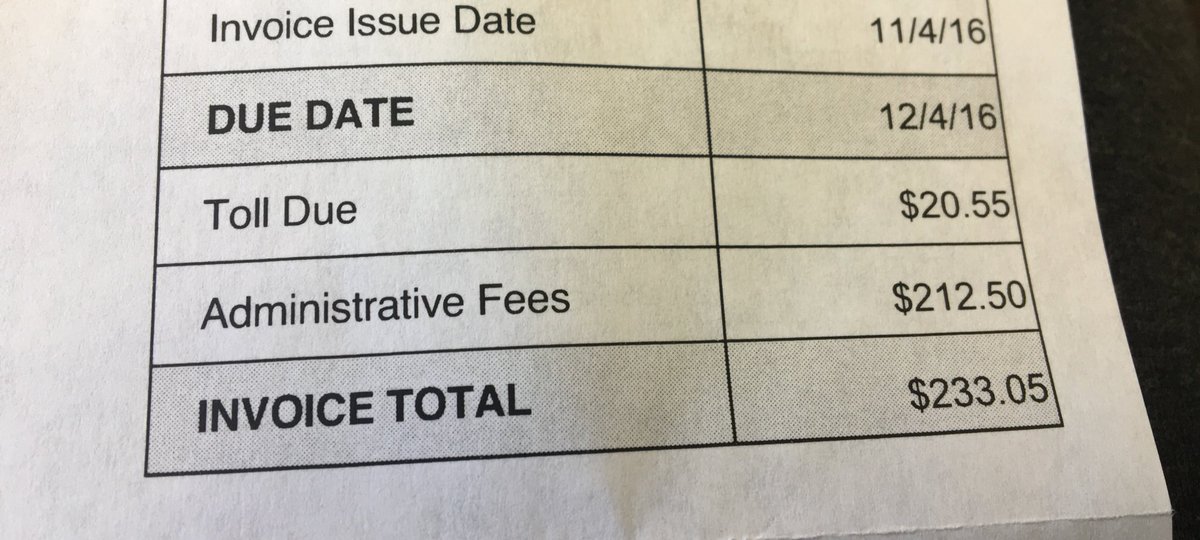 Extortion from <a href="/TransurbanGroup/">Transurban Group</a> for 495 express lane violation. This $233.05 bill is 91% admin fees! 1st notice I received. <a href="/WTOP/">WTOP</a> <a href="/ABC7News/">ABC7 News</a>