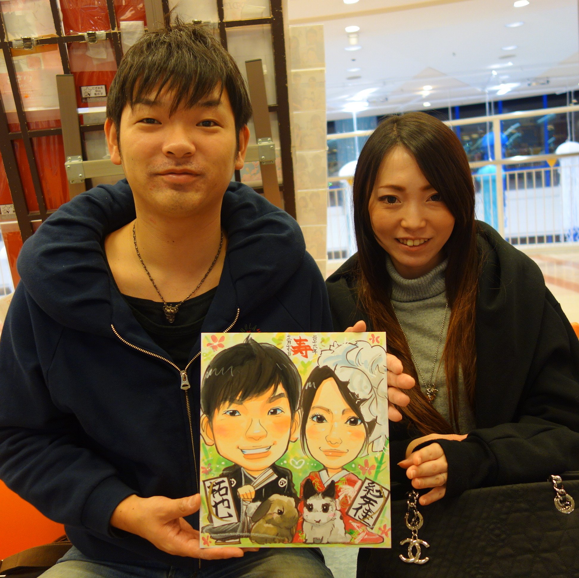 いちろ 似顔絵屋さん 本日は寝て起きたらアクアシティお台場にて似顔絵をお描きします 最近は色々見つめ直す為に色々やって 色々な色を使えるように試行錯誤しています 画像は最近描かせていただいた素敵なウエディングのお客様です アクアシティ