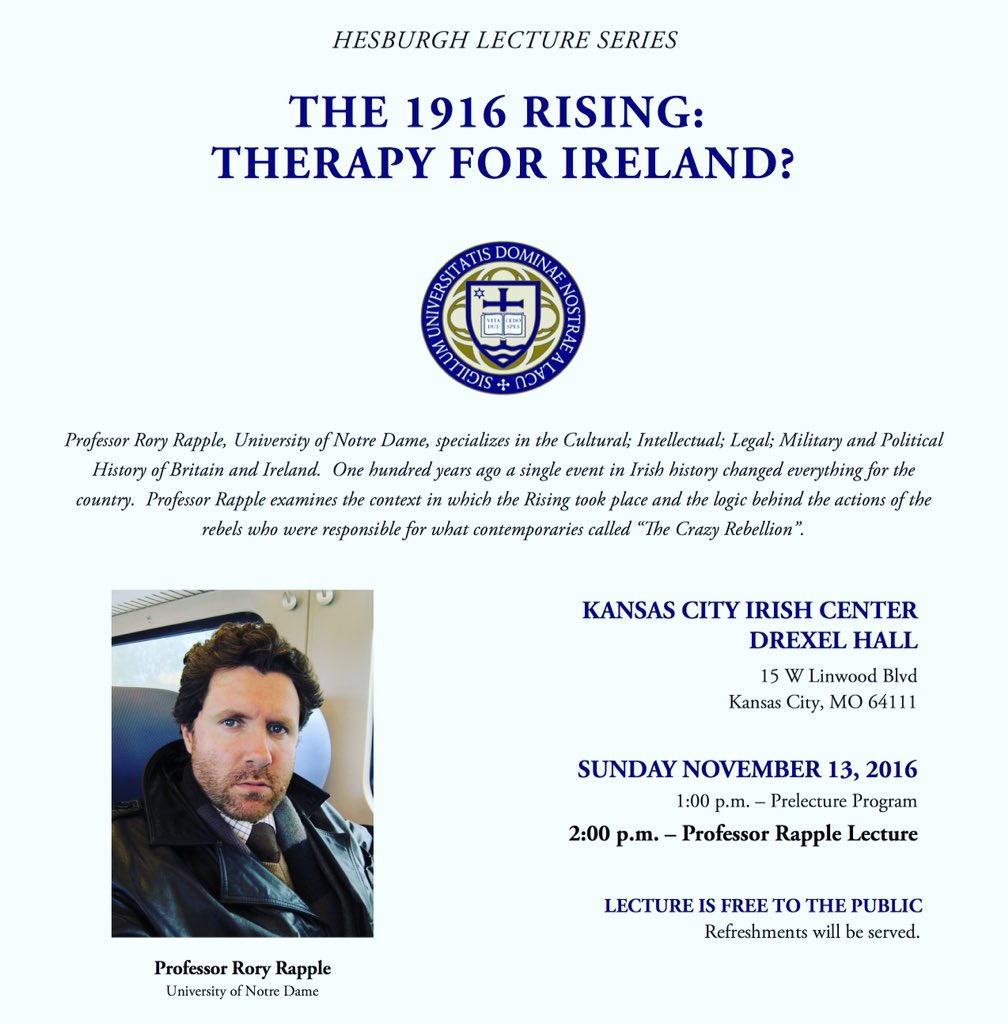 Join us for our signature Hesburgh Lecture event TOMORROW! Prof <a href="/roryrapple/">Rory Rapple</a> to lecture on 1916 Irish Rebellion 🇮🇪