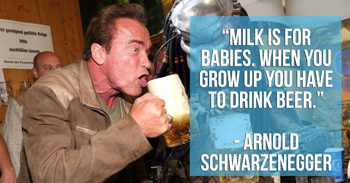 arnold-workout.com on Twitter: "Milk is for babies. When you grow up you  have to drink beer. Nice weekend! #Bodybuildingcom #arnoldschwarzenegger… "