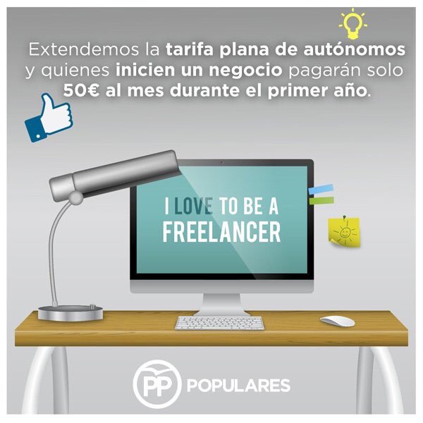 .@PPopular extiende la tarifa plana de #autónomos y quienes inicien un negocio pagarán solo 50€/mes durante un año. Así sí.