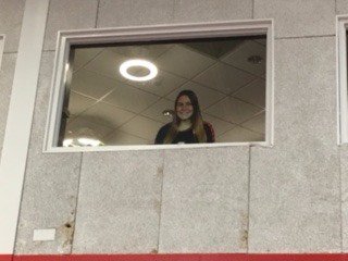 BobSegave's tweet photo. Hey @RobertsWesleyan @RWCREDHAWKS @RWC_VB Is that Kate Steger in the window above the #VAC ? Or her in the stands? #seniorday #TeamRoberts https://t.co/IuafnOa34I