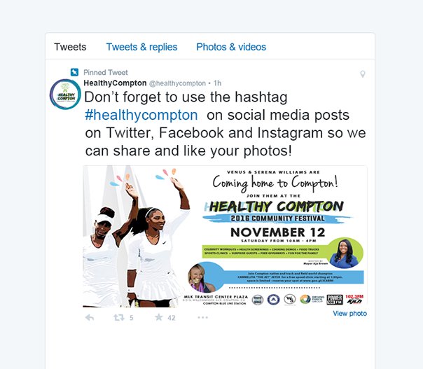 HealthyCompton's tweet photo. Don't forget to tag all of your photos on social media from today's Healthy Compton Festival with #HealthyCompton so we can share them! https://t.co/1K2zxcfIt6
