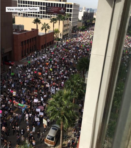 THR's tweet photo. LA's anti-Trump rally taking over Wilshire Blvd https://t.co/ryCHuxaYzA https://t.co/dFnNgF5HEh