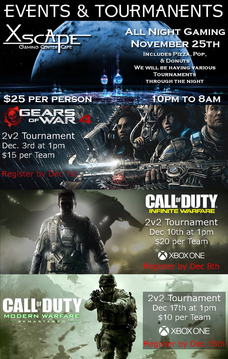 XscapeGaming's tweet photo. To register for our Events or Tournaments stop by the store or Call us at (260) 486-4263.  Be sure to sign up early and reserve your spot. https://t.co/zk3dlckIaE