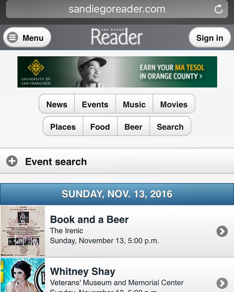 Thank you #sandiegoreader for featuring my event #bookandabeer in this weeks event! All proceeds goes to #urbanstreetangels #ROT