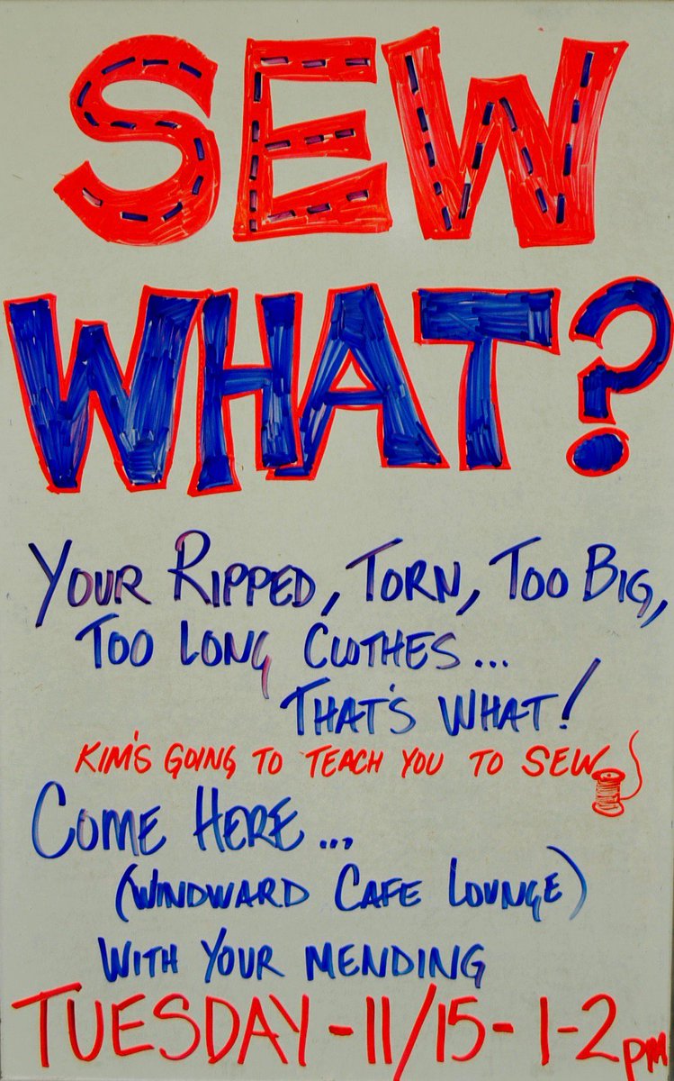 #UNE students! Come to Windward Cafe Lounge with your ripped, torn, too long, clothes &amp; I'll teach you how to mend &amp; sew &amp; fix. 11/15 1-2pm