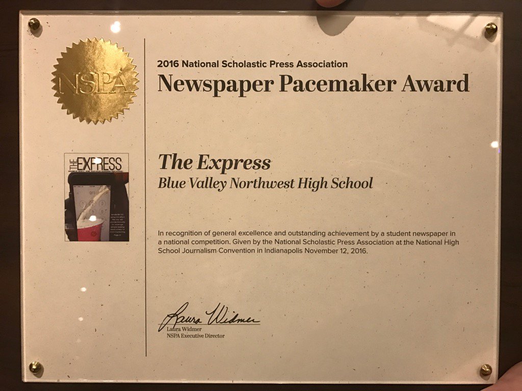 The Express wins a National Pacemaker, the Pulitzer Prize for high school journalism at the #nhsjc in Indianapolis.