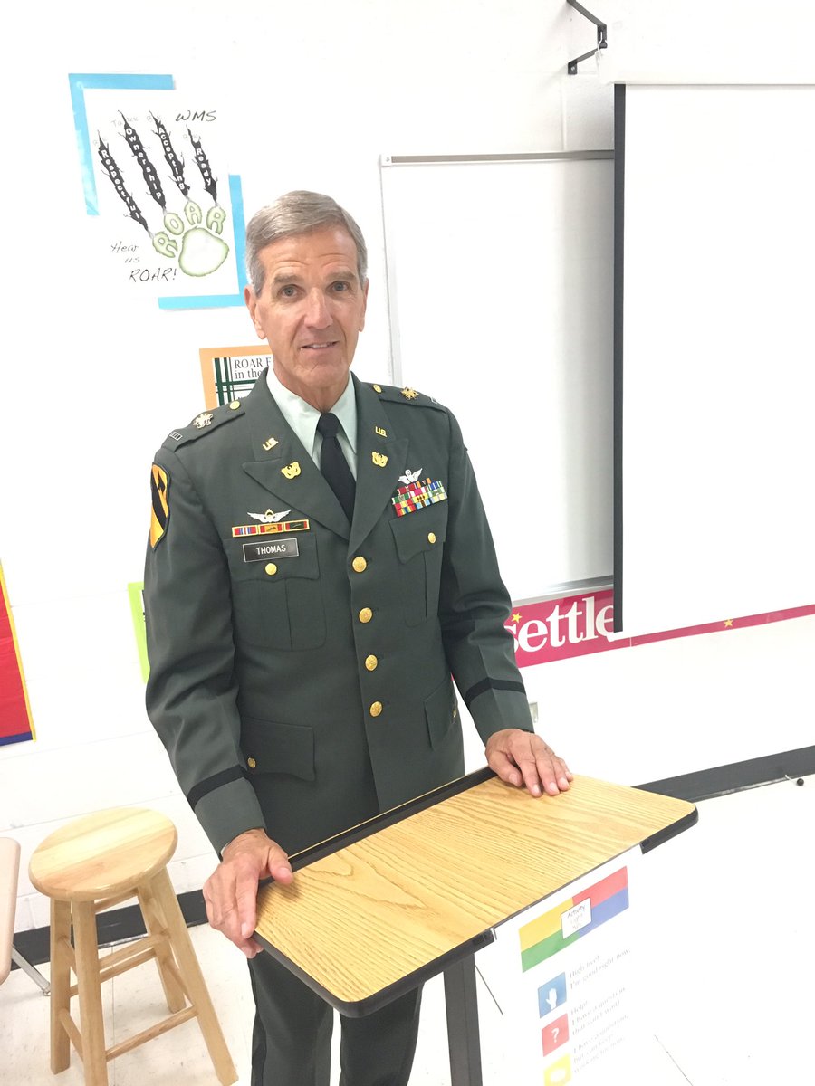 WMS_50's tweet photo. WMS had a special Veterans Day guest. CW4 Thomas spoke to Ms. Amerine's 6th grade classes on his experiences in Vietnam. https://t.co/bUEU0GwKoJ