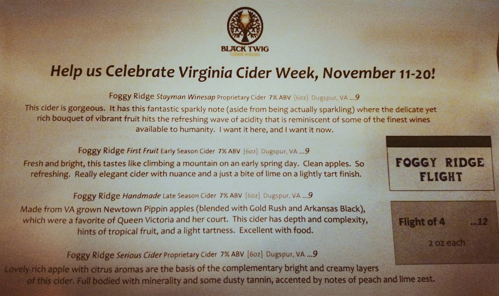Try <a href="/FoggyRidgeCider/">Diane Flynt</a> for @CiderWeekVA! Open before &amp; after <a href="/DukeMBB/">Duke Men’s Basketball</a> #dukevsgrandcanyon! Plus, #fivefloorsofparking!