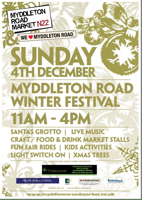 Winter Fest!! Santa's grotto, stalls and bars, music, rides, trees and parade. Sun 4th Dec, 11am-4pm, great Xmas shopping and family fun!