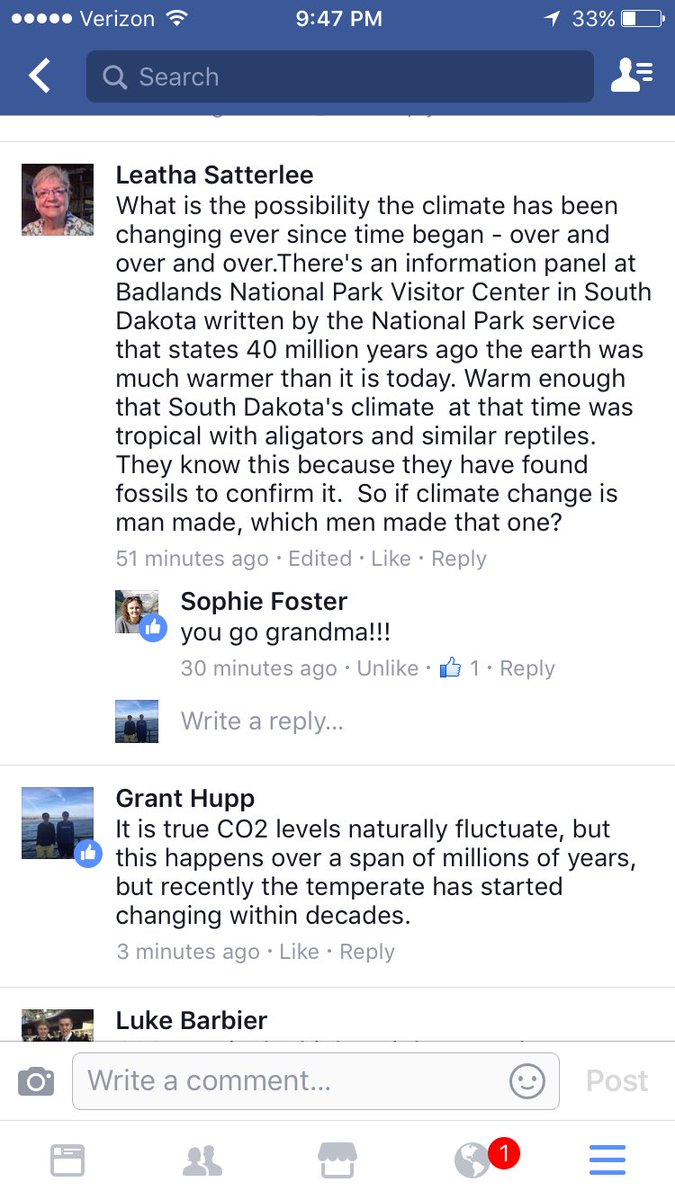 GrantHupp's tweet photo. Attempting Facebook fight with my friends grandma over climate change 💀💀😂😂 https://t.co/2e5VnP0UWh