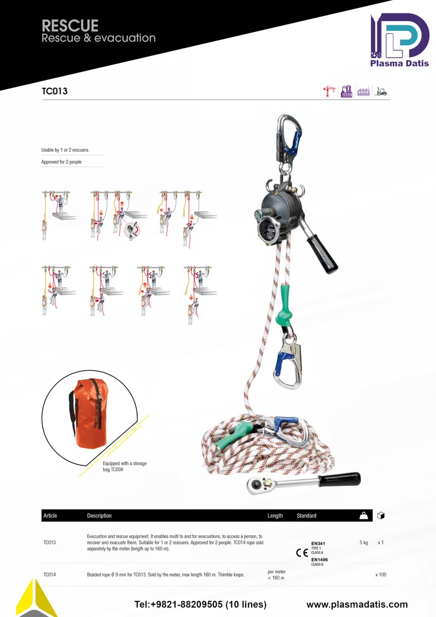 PlasmaDatis's tweet image. RESCUE
Rescue &amp;amp; evacuation
Evacuation and rescue equipment. It enables multi to and for evacuations, to access a person, torecover ...