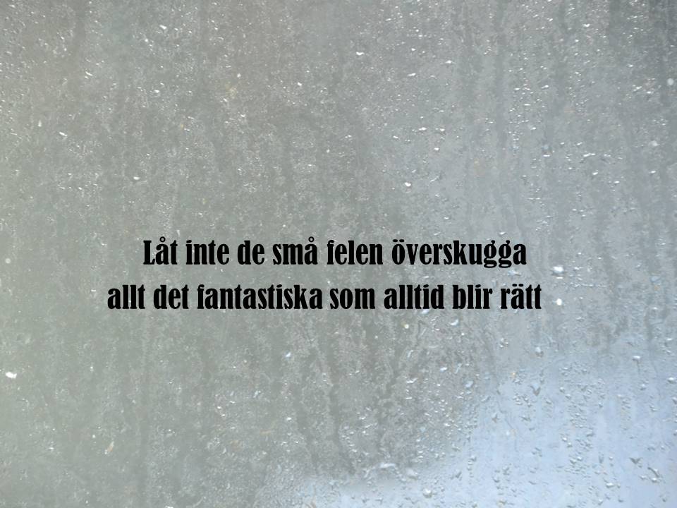 Låt inte de små felen överskugga allt det fantastiska som alltid blir rätt