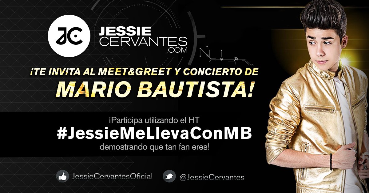 jessiecervantes's tweet photo. ¿Aún no participan por el Meet&amp;Greet con mi amigo @mariobautista_? 😱  Envíen sus tweets y demuestren que tan fans son #JessieMeLlevaConMB 🎉 https://t.co/nKljKzgIU4