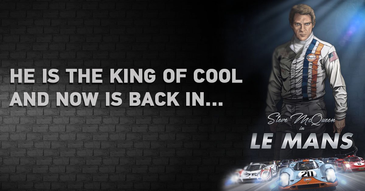 McQueeninLeMans's tweet photo. He is the king of cool, and is back in Le Mans! It's going to be a wild ride. Are you ready, #LeMans fans? #coolisback #SteveMcQueen https://t.co/crYYRfXxMV