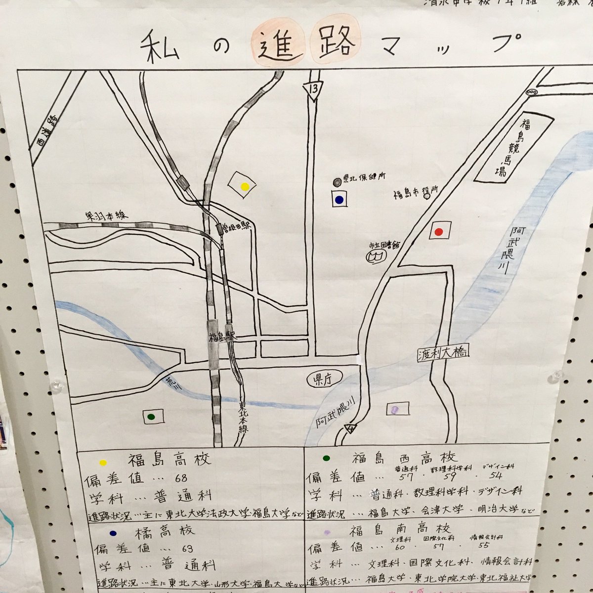 Takemura Kazuhiro בטוויטר 子ども地図作品展 革新的視点表現賞 私の進路マップ 進学先候補となる高校の偏差値や特徴が地図とともに記載されている 作成者のコメント 位置だけでなく自分の将来についても考えることができる 全く思いつかない視点で描かれた地図