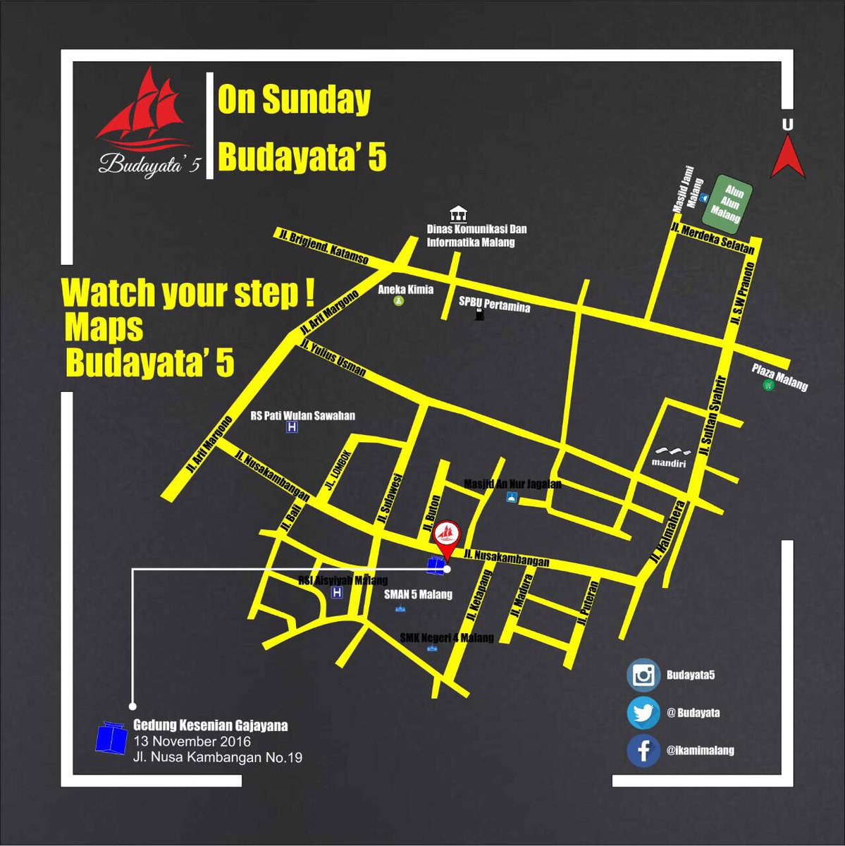 yang nggk tau tempat dan jalan menuju pementasan mimin udah buatin petanya supaya nggk kesasar dan telat dateng yahh #budayata5