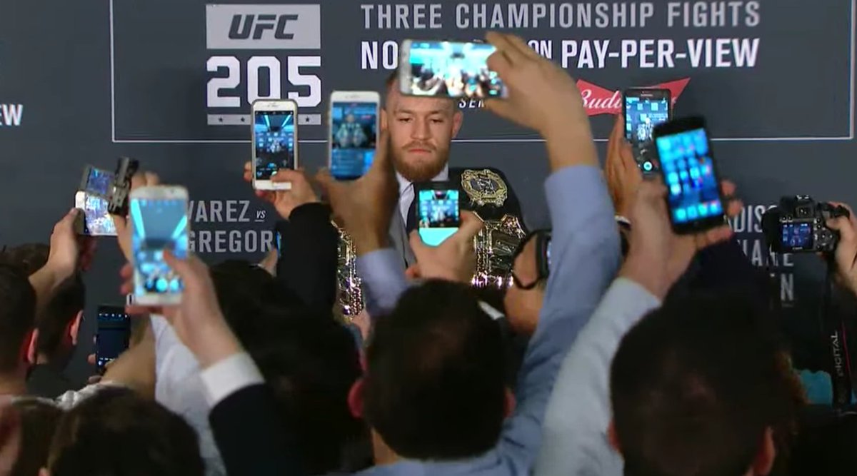 UFCONFOX's tweet photo. One man. Two belts. 200 phones.

Welcome to 2016. Welcome to Conor's world. #UFC205 https://t.co/NNM8LFA0R0