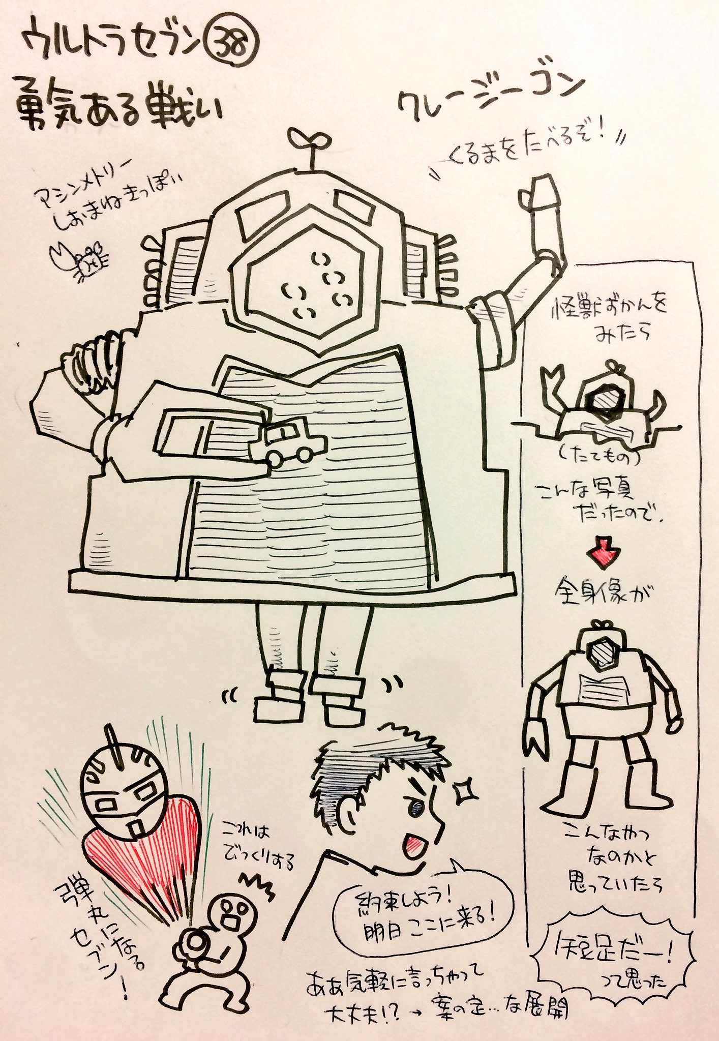くまみ Pa Twitter ウルトラセブンの怪獣をみた順に描く 勇気ある戦い クレージーゴン ロボットタイプの敵は毎回なんとなく可愛い 操っていたバンダ星人はどんな星人だったのか気になります T Co Gtlj5mubmb Twitter