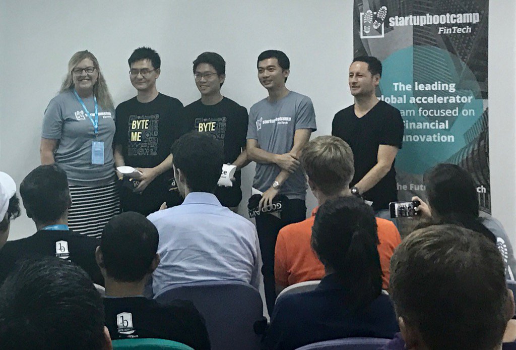 ByteAcademyCo's tweet photo. Big congrats! @kerrylangstaff with the winners of "Best Use of @xignite #API" #SGFinTechHack #fintech https://t.co/XcoKh30UzH