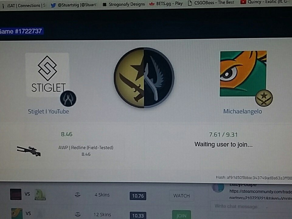 stiglet136's tweet photo. Bit of gambling today with the gents @HenricoMorton10 @Justinvdpeach17 @csgo_bubble #csgo #csgoskins https://t.co/D3bZJ55y6Z