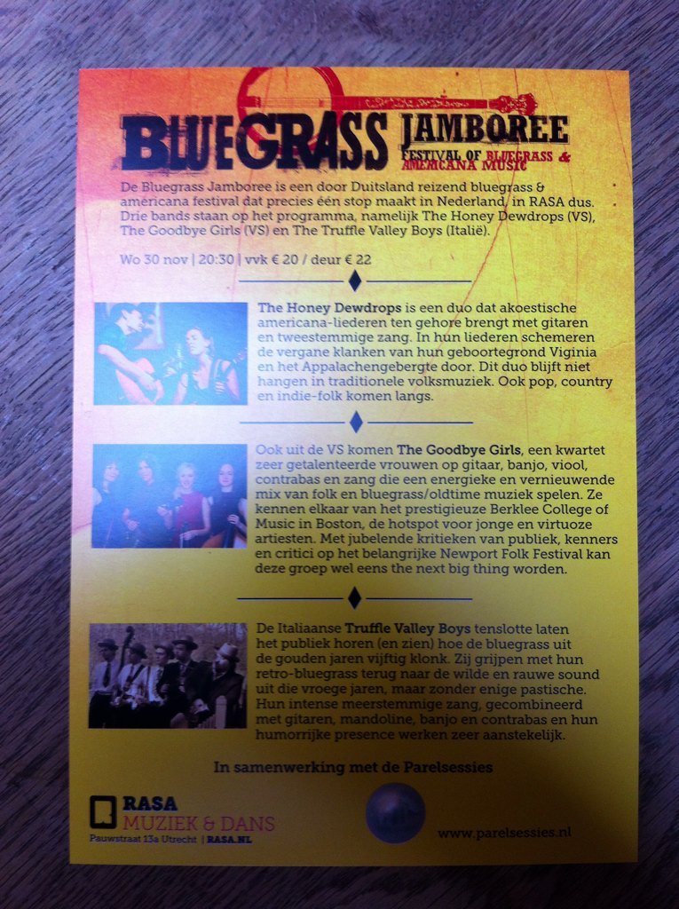 En noteert u dit dan ook meteen even: Bluegrass Jamboree 30 november 2016