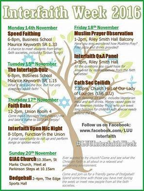 TRSoc's tweet photo. #LUUInterfaithWeek starts tomorrow! There are so many fab events going on all week and it would be great to see some of you there 🎉💃🏽 https://t.co/Zt9JOGl03j