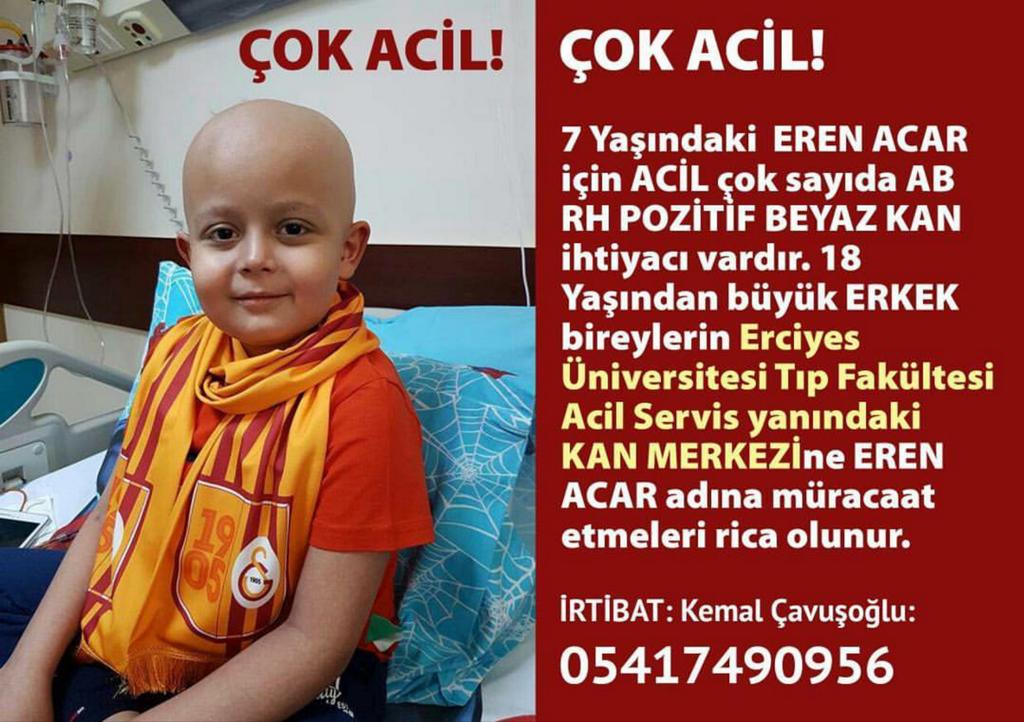 Erenimiz için acil kana ihtiyaç var.  #Kayseri #acilkan