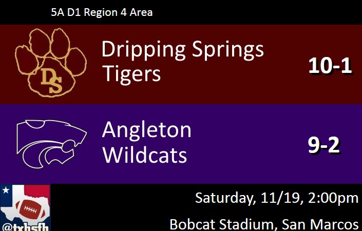 TXHSFB's tweet image. 5A D1 Region 4 Area - Dripping Springs (@DSISD) vs Angleton (@angletonbooster)