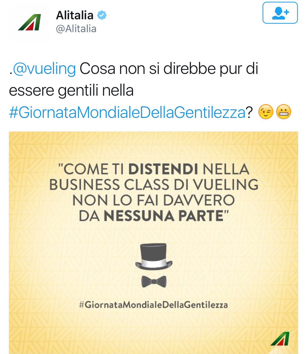 stanzaselvaggia's tweet photo. Alitalia che prende in giro simpaticamente la concorrenza oggi ha vinto. @Alitalia https://t.co/kztdsJmWr0