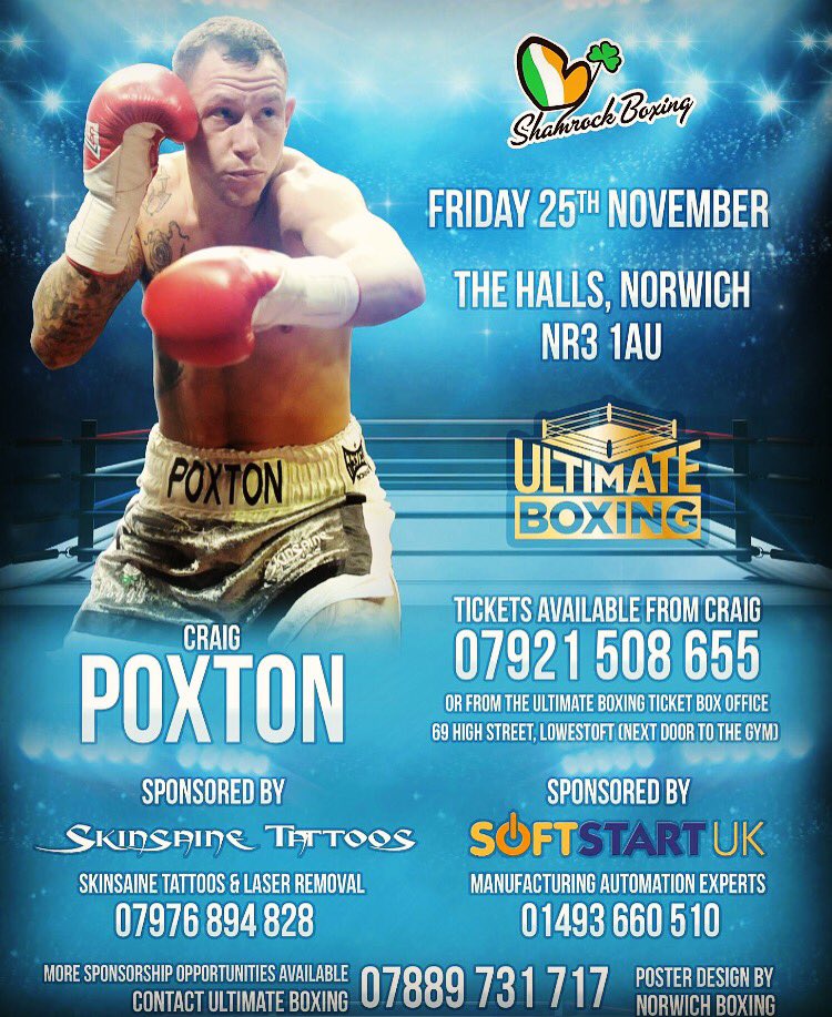Fight night is closing in!!!! Can't thank you all for the continued support.Get in touch and I will get tickets to you #TeamPoxton