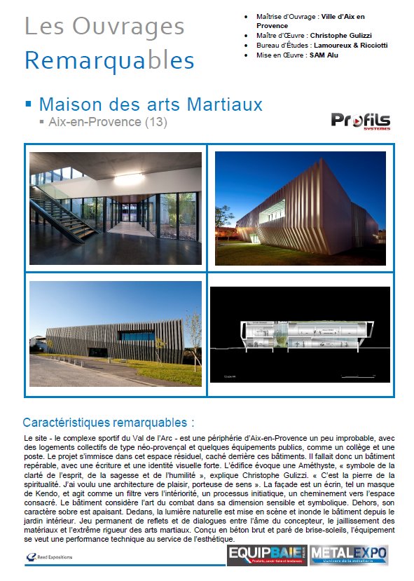 Equipbaie2016's tweet photo. #Equipbaie2016 découvrez les Ouvrages Remarquables d'#equipbaie comme la Maison des Arts Martiaux présentée par #Profilsystem https://t.co/18Vl5qSJM7