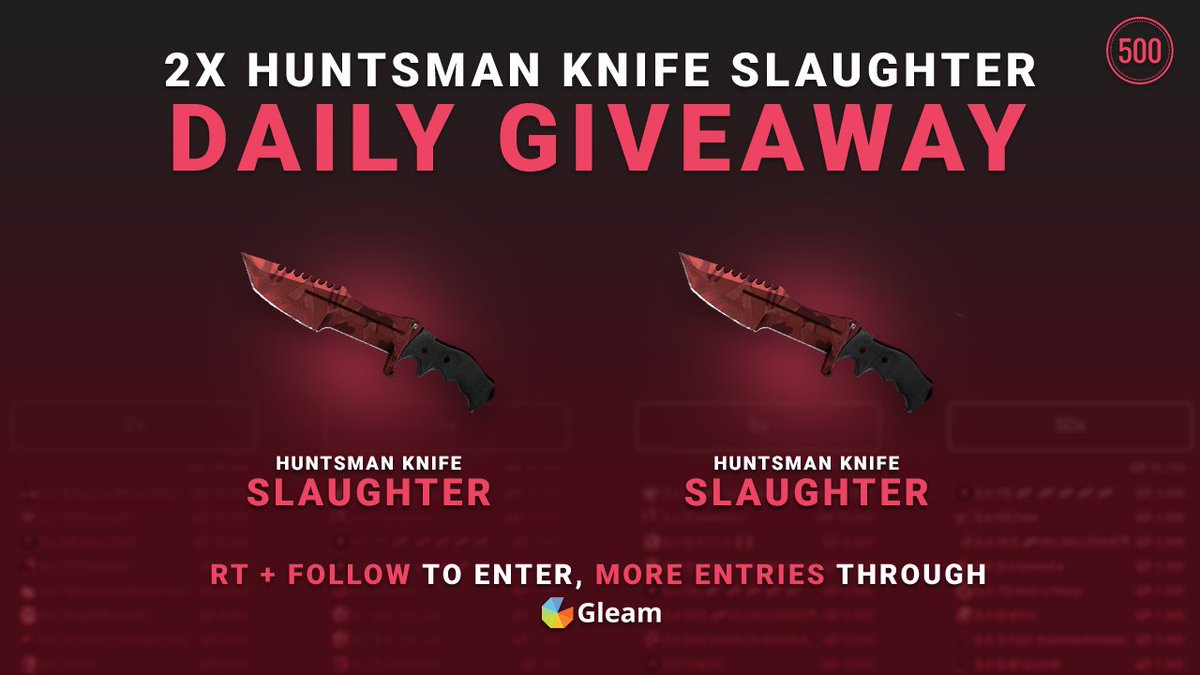 500Casino's tweet image. DAILY GIVEAWAY!

2x Huntsman Knife Slaughter!

Enter: goo.gl/6qZLxB