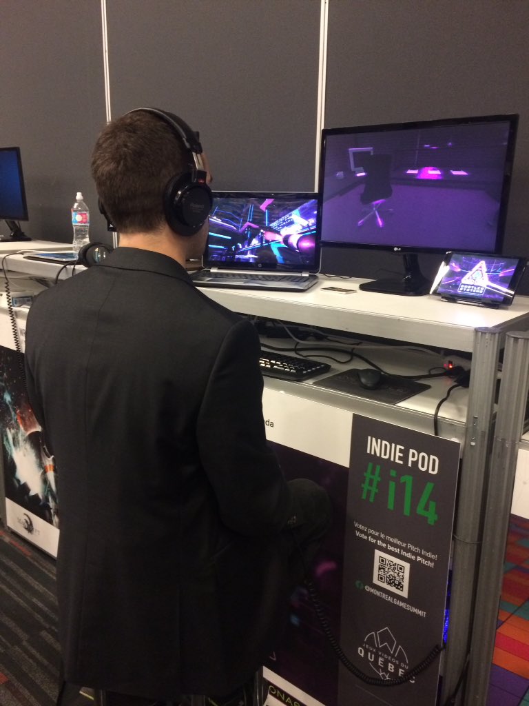 GeekSoundFCTY's tweet photo. From @MIGS__ with @NeonableHQ @deroygabriel @bootlegsystem. #indiedev #indiegame #gamedev #MTL #BootlegSystems #GeekSoundFCTY https://t.co/2buDgEBwZa