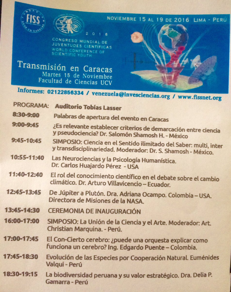 MeliLABO's tweet image. Martes 15 en la Facultad de Ciencias de la UCV: transmisión de conferencias del Congreso Mundial de Juventudes Científicas #fissnet