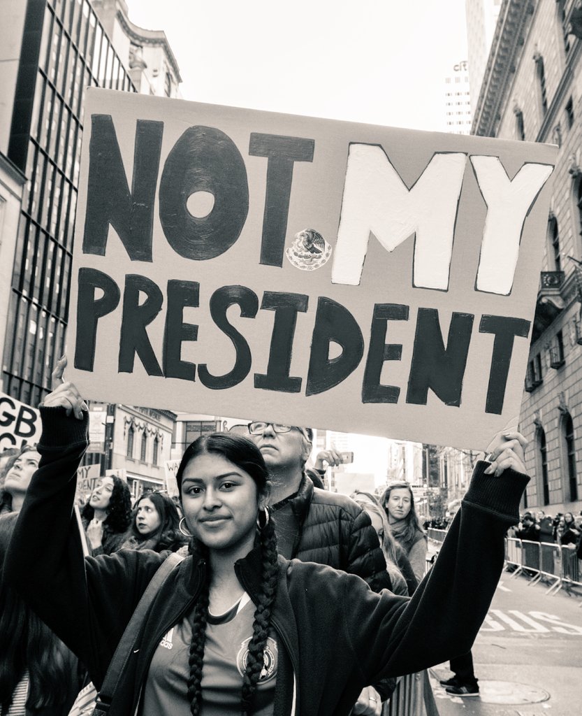 brencrystal777's tweet photo. latinx are here to say no to the president-elect #notmypresident https://t.co/p5AYUftfJG
