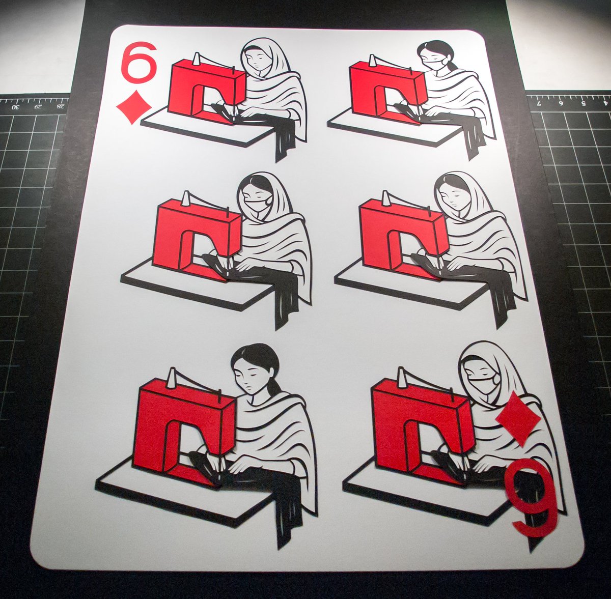 Year 6, Week 45: The Six of Diamonds. emmanueljose.com #garmentworkers #fashion #madeinBangladesh #papercutting #playingcards #art