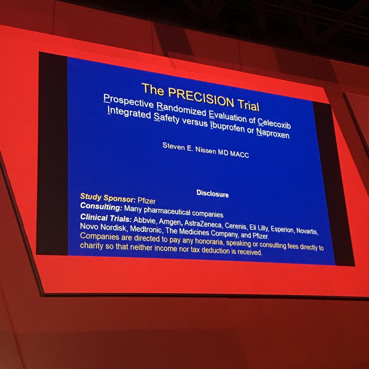 DrMarthaGulati's tweet photo. Prospective trial to study safety of #Celebrex vs #ibuprofen/naproxen #PRECISIONstudy #aha16 https://t.co/RujuIDvOY6