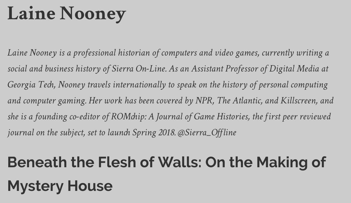RobinKwong's tweet photo. Brilliant final talk by @Sierra_OffLine on history of Mystery House and Roberta Williams. My notes here #practice16 https://t.co/Gni8eR5VYQ https://t.co/HBmbMrtWL0