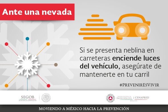 LUISFELIPE_P's tweet image. ¿Regresas por carretera? Si se presenta #Neblina, enciende las luces de tu vehículo y extrema precauciones. Llega con bien a tu destino. 🛣❄️