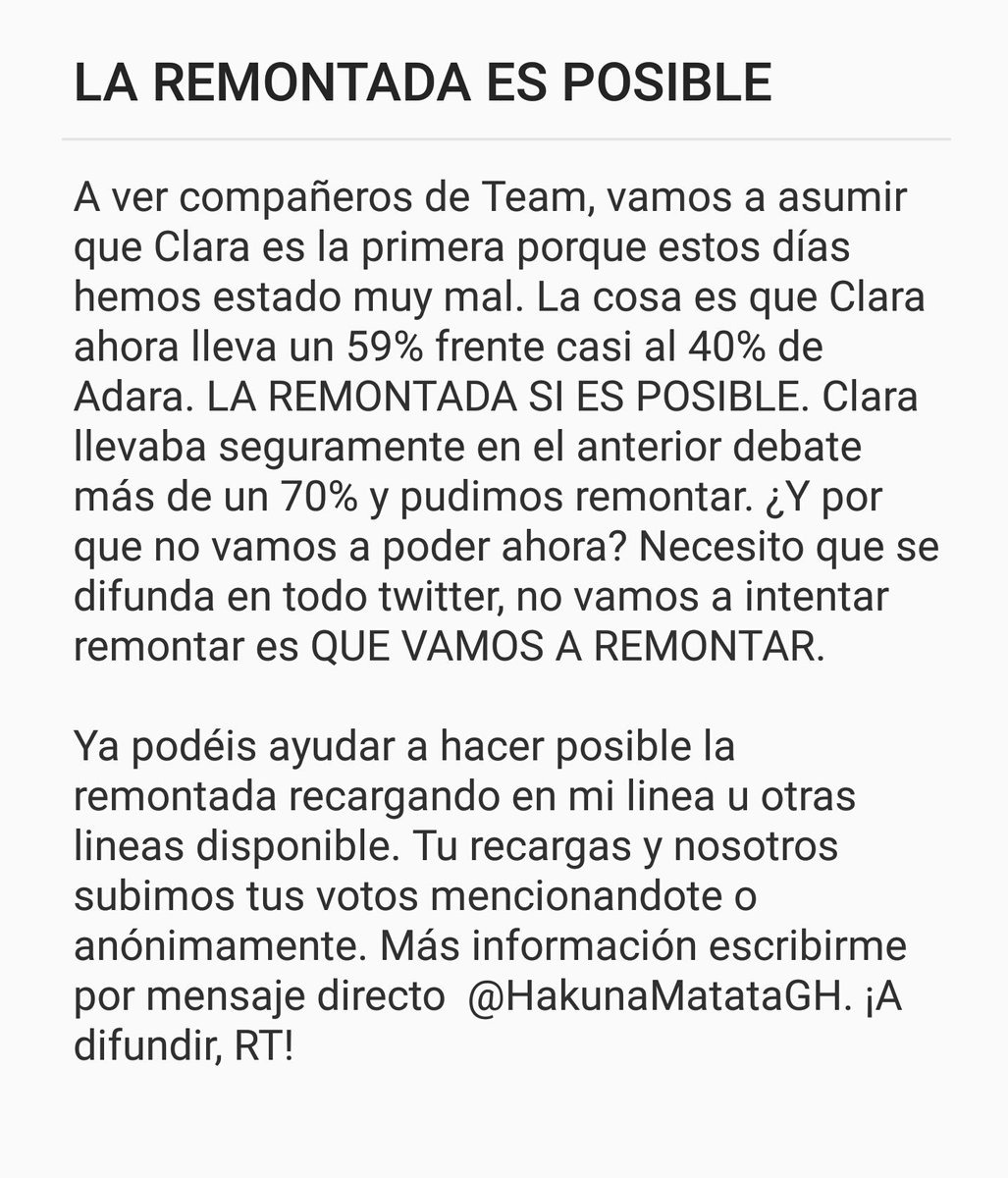 HakunaMatataGH's tweet photo. Necesito que echéis un vistazo. TENEMOS QUE REMONTAR. Máxima difusión. #DBT10GH17 https://t.co/kOQpXMmcHp