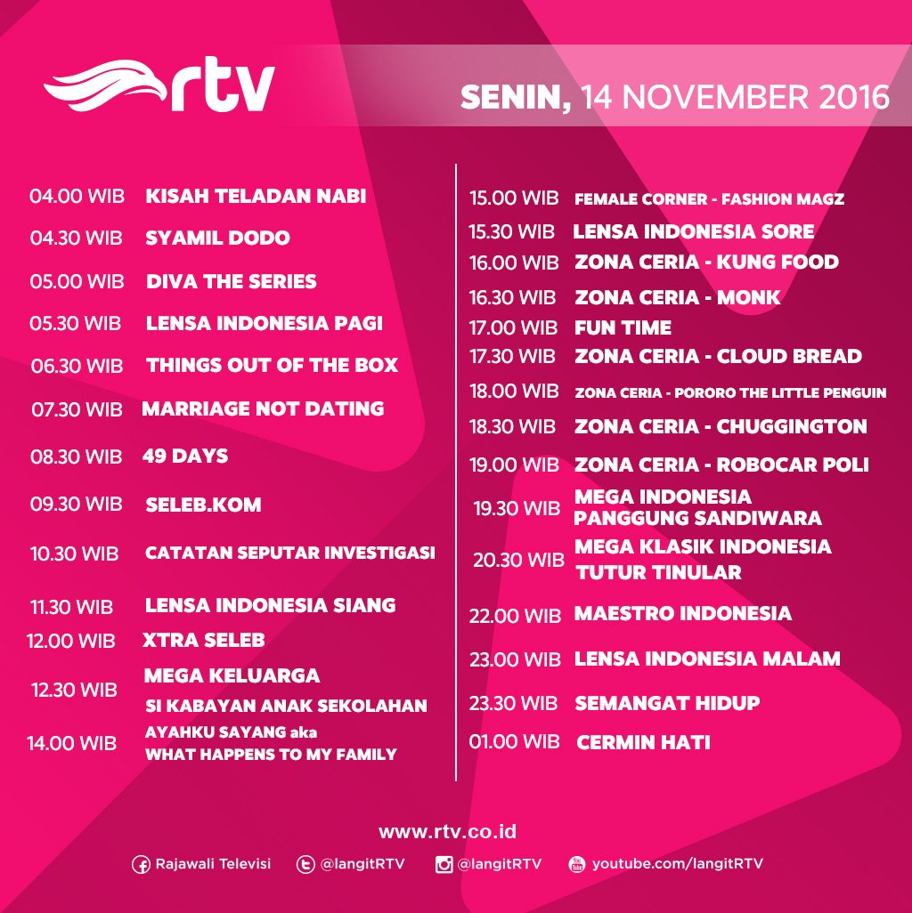 Rtv A Twitter Fyi Jadwal Rtv Hari Ini Tetep Setia Ntn Channel Rtv Ya Tweeps