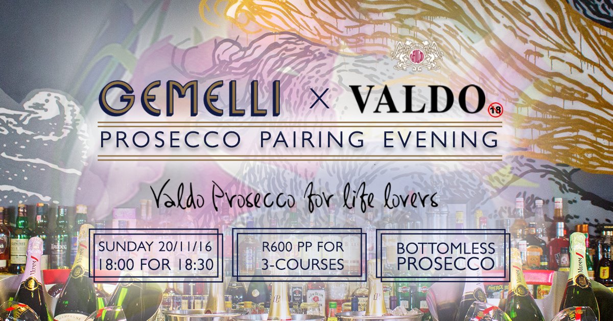We’ve got 110 spots for Gemelli x Valdo Prosecco Pairing on Sunday 20th! Enjoy a 3-course meal paired with bottomless Prosecco. Book now!