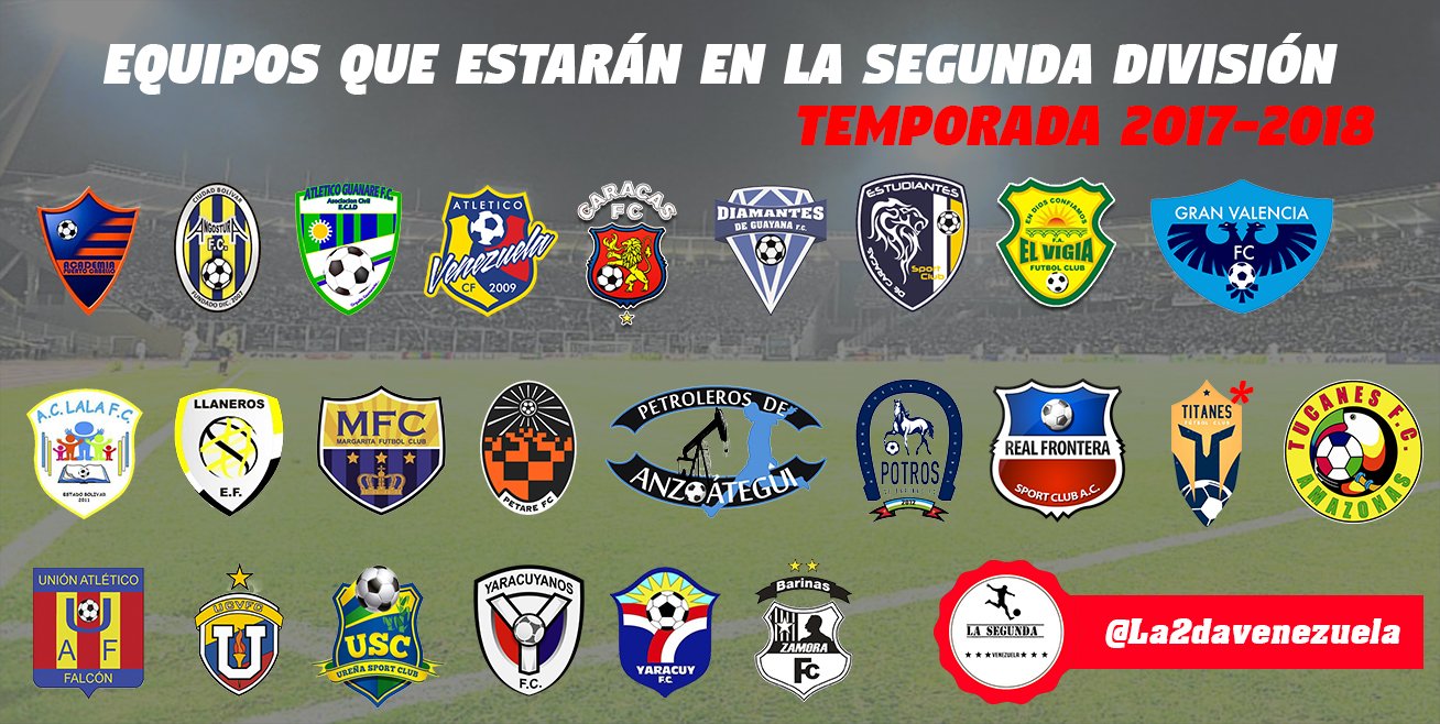 La Segunda Venezuela on "¡OFICIAL! Al menos de haya cambios de nombre, estos serán los equipos de la temporada 17/18 de la segunda división https://t.co/r5OZ8gW2Nq" Twitter