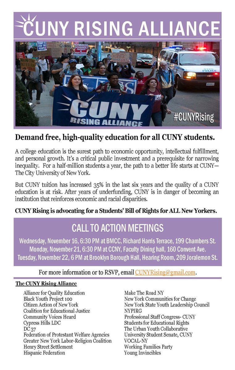 psccunygc's tweet photo. The first #CUNYRising meeting is this Wednesday, 6:30pm, at @bmcc_cuny! #CUNY #highered #NYC #education #NewYork https://t.co/uQieCIXvGD