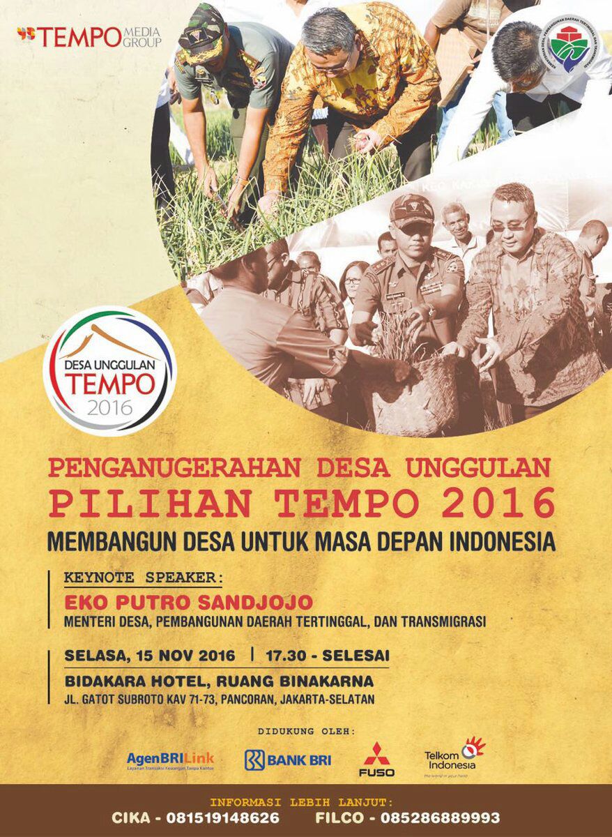 korantempo's tweet image. Sebagai apresiasi, besok kami menggelar malam penghargaan #desaunggulantempo Tempo di Ruang Binakarna, Hotek Bidakara, Jakarta.