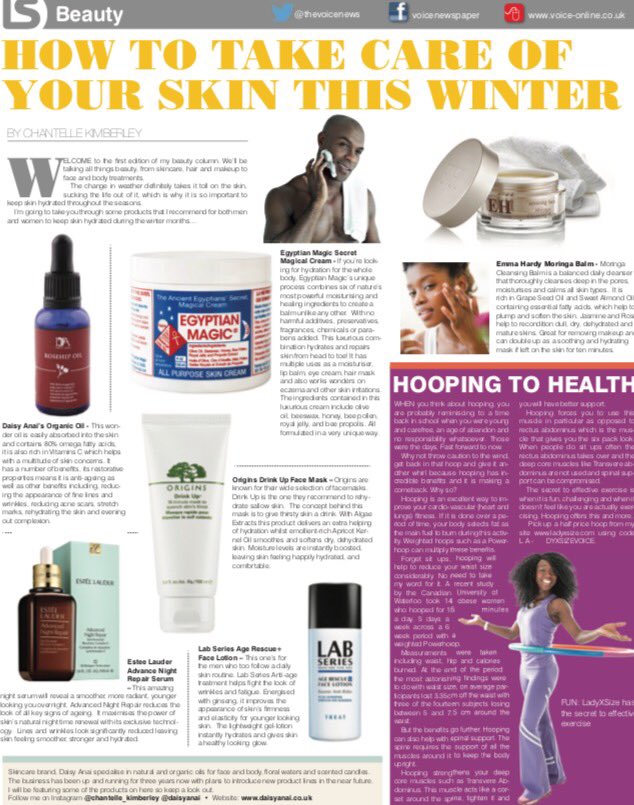 DaisyAnai's tweet photo. Our Rosehip oil featured in this weeks issue of @TheVoiceNews Grab yourself a copy. #bblogger #fblogger #beauty #beautyfeature #daisyanai https://t.co/7SGtlTIkiI